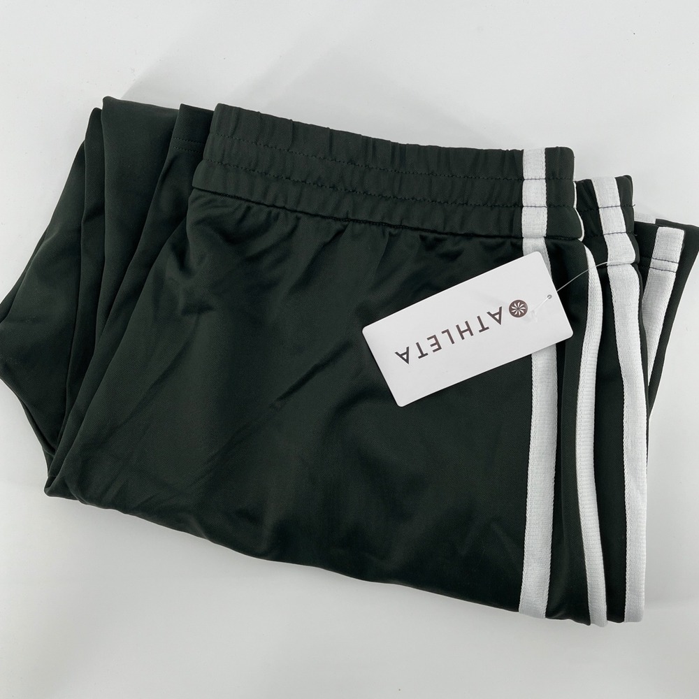 Athleta Womens Track Pants Jade Green White Stripe Wide Leg 1X NWT